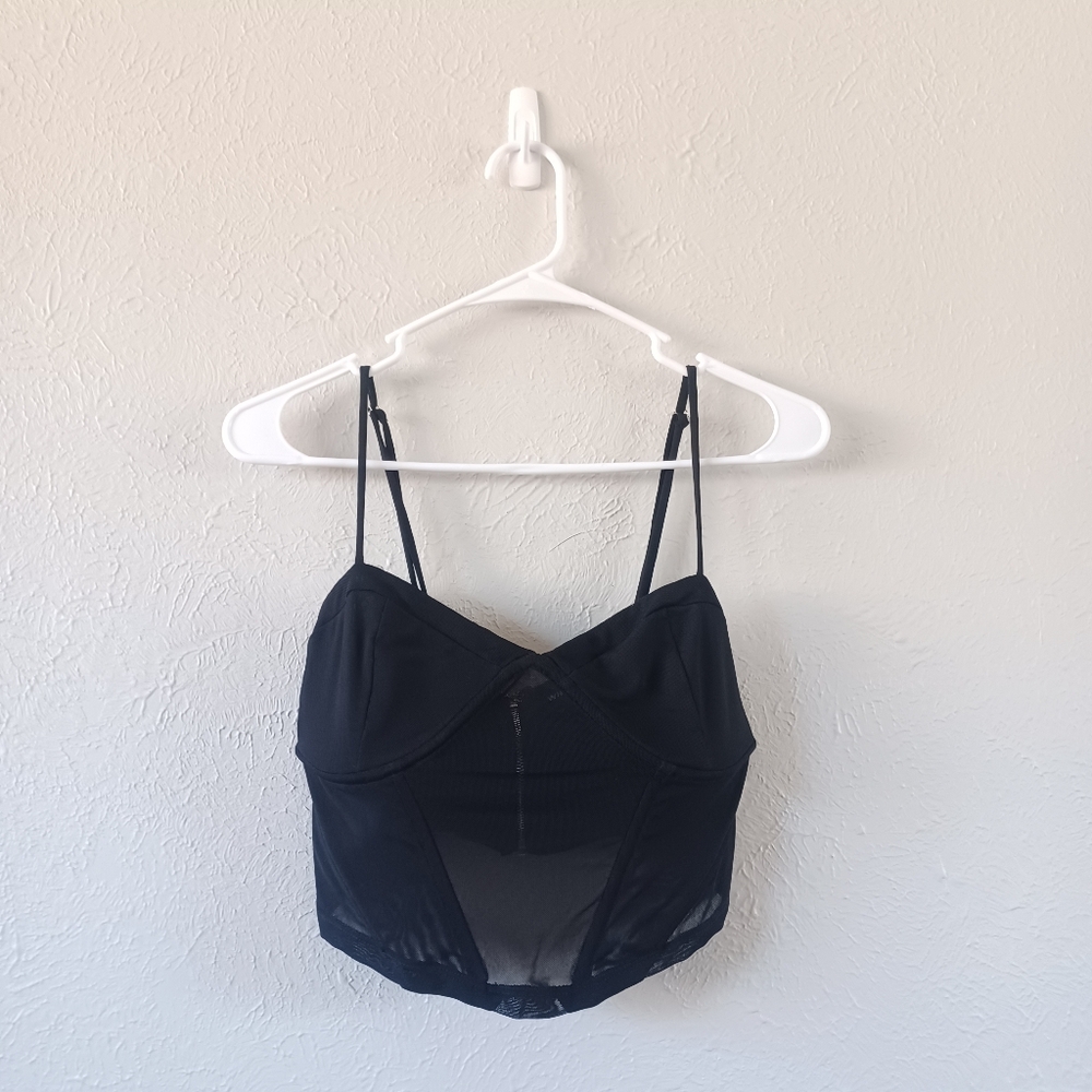 White Fox Black Women's Corset Bustier Cami Crop Top Sheer Mesh Wired